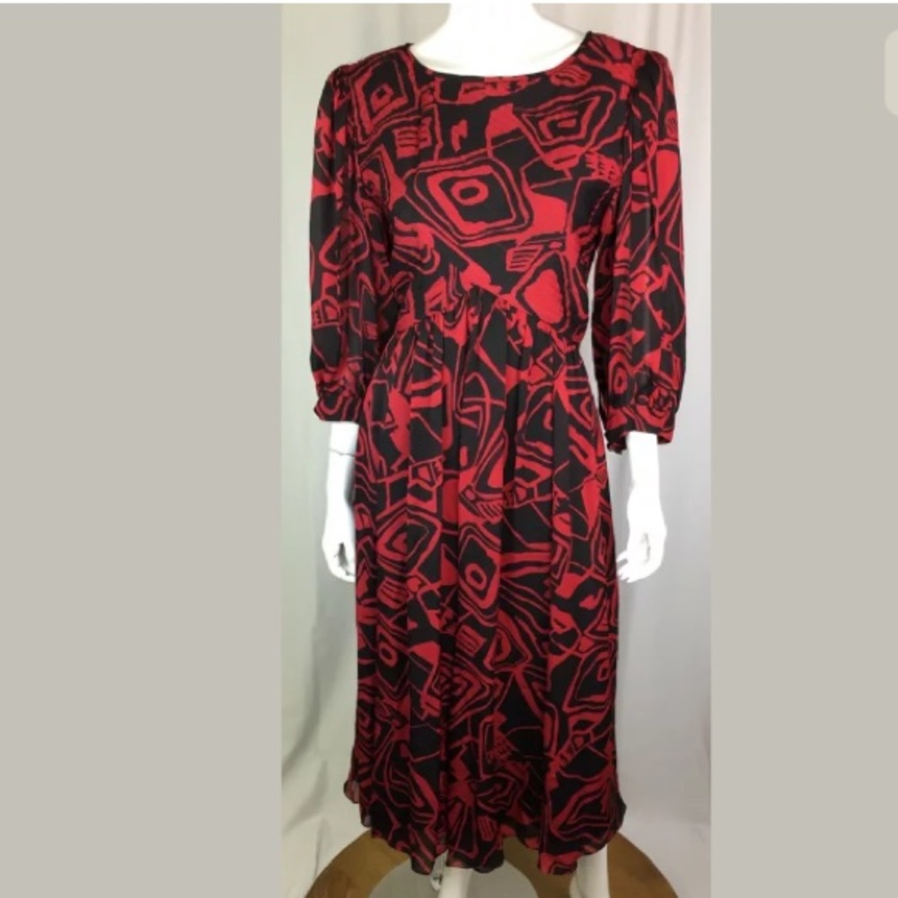 Albert Nipon 80s Silk Chiffon Pleated Flare Dress - image 2